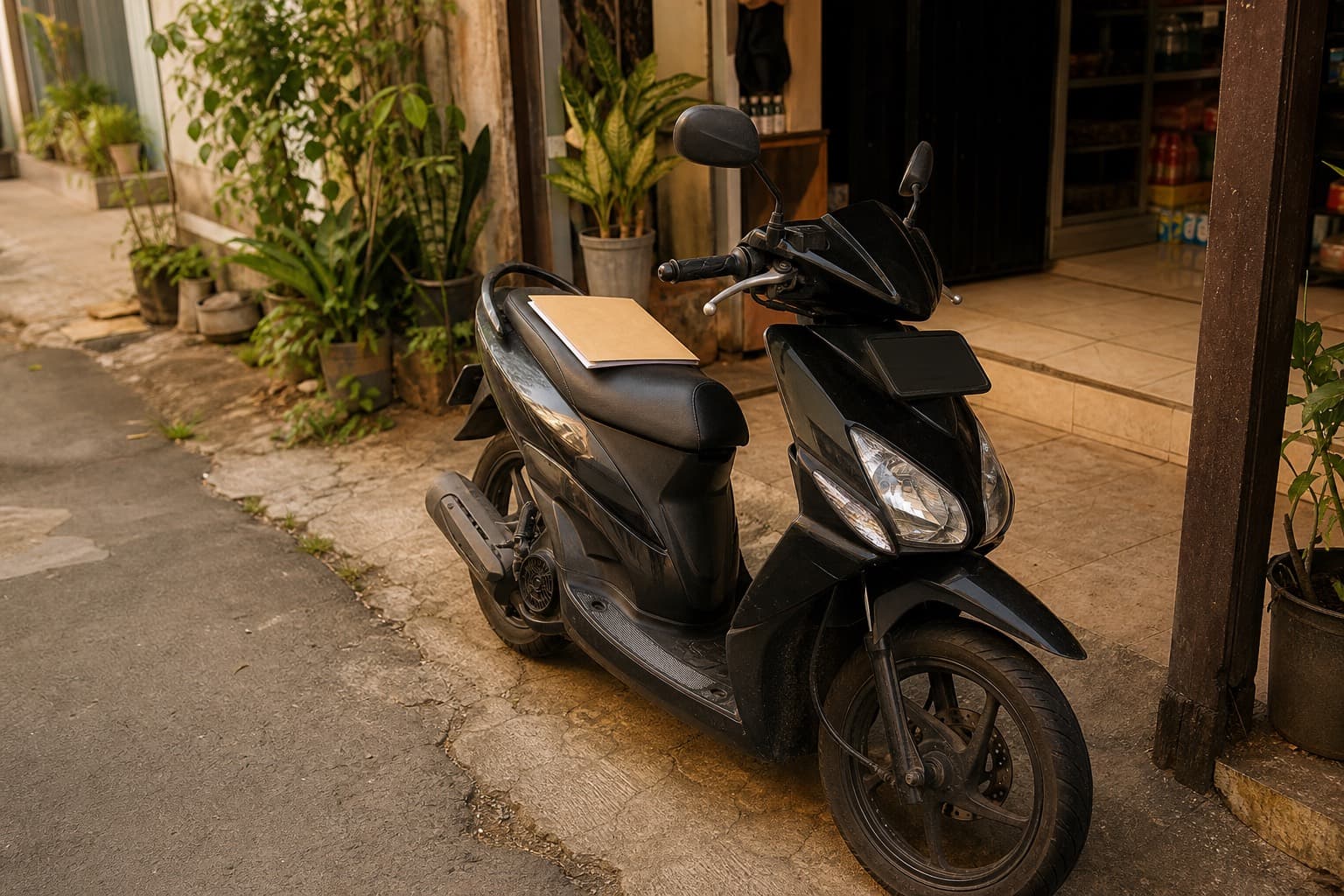 Sepeda motor terparkir dengan dokumen BPKB di dekatnya